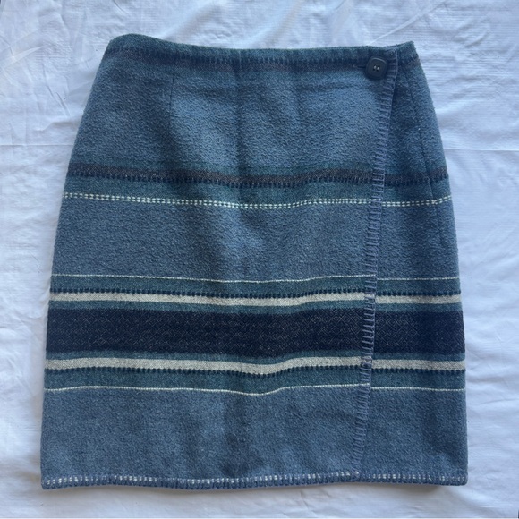 Vintage 90s Blue Striped Women's Mini Pencil Skirt Made in Italy Minimalist Chic - Picture 1 of 6